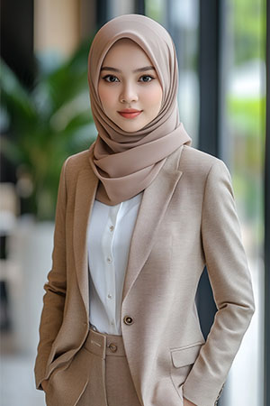 Bumiputera-owned conglomerate in Malaysia - A woman wearing a professional business suit, representing a MYKZ Venture Holdings client, engaging in a discussion with company representatives about finance, takaful, F&B, and energy sectors.